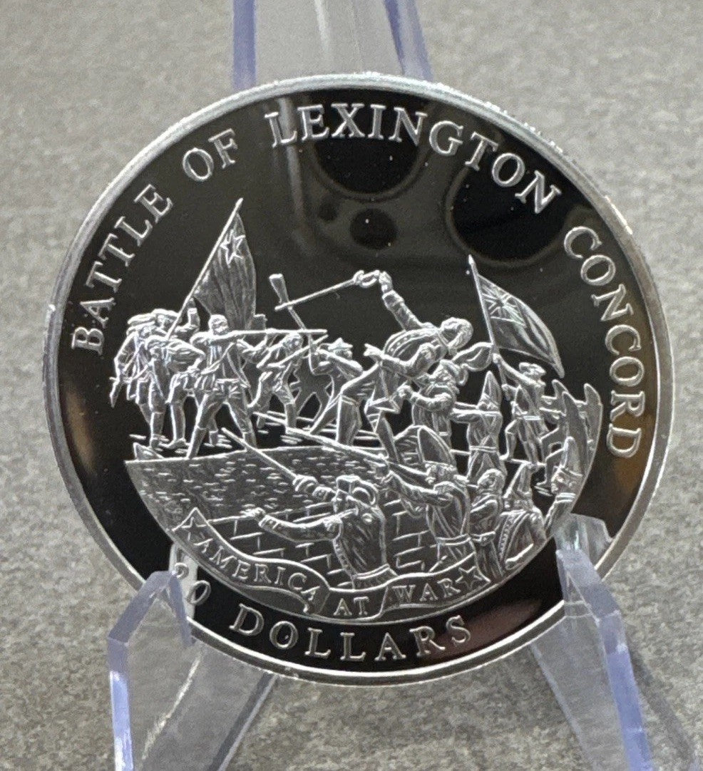 BATTLE OF LEXINGTON AMERICA AT WAR SERIES 2003 LIBERIA $20 RARE SILVER COIN