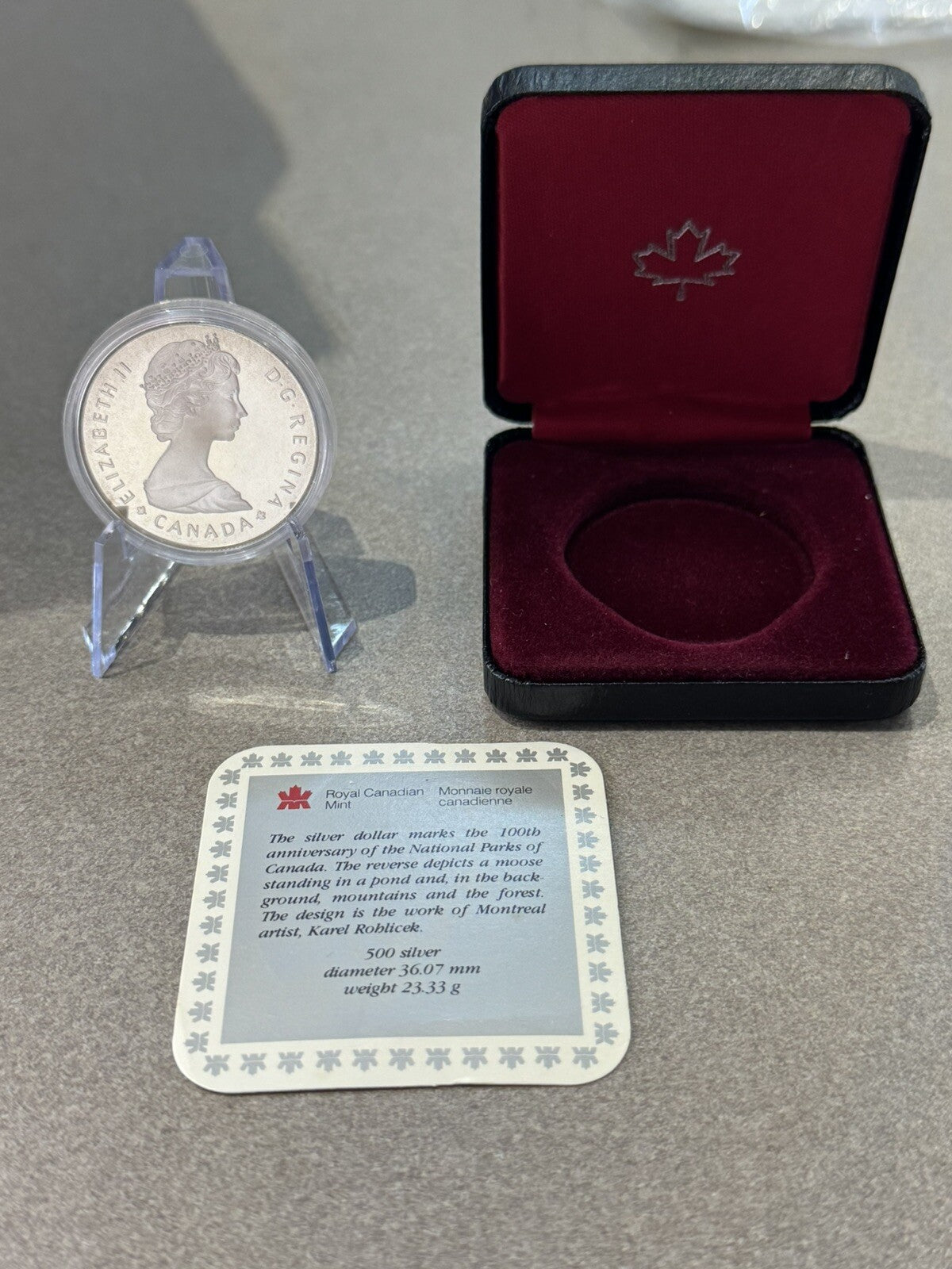 1985 Canadian National Parks Proof SILVER Moose Commemorative Silver Dollar COA