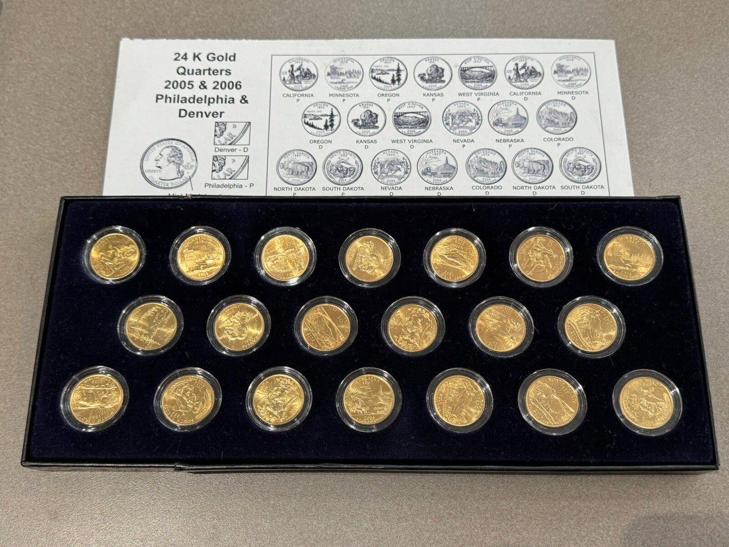 2005-2006 24K Gold Layered State Quarter Set P&D Mints Encapsulated Beautiful
