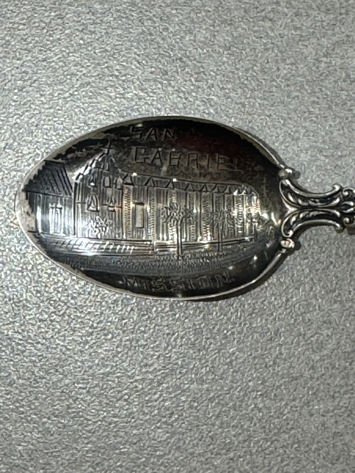 Antique Mission San Gabriel  Los Angeles  Silver Souvenir Spoon 5.5 “ 14.4 Grams