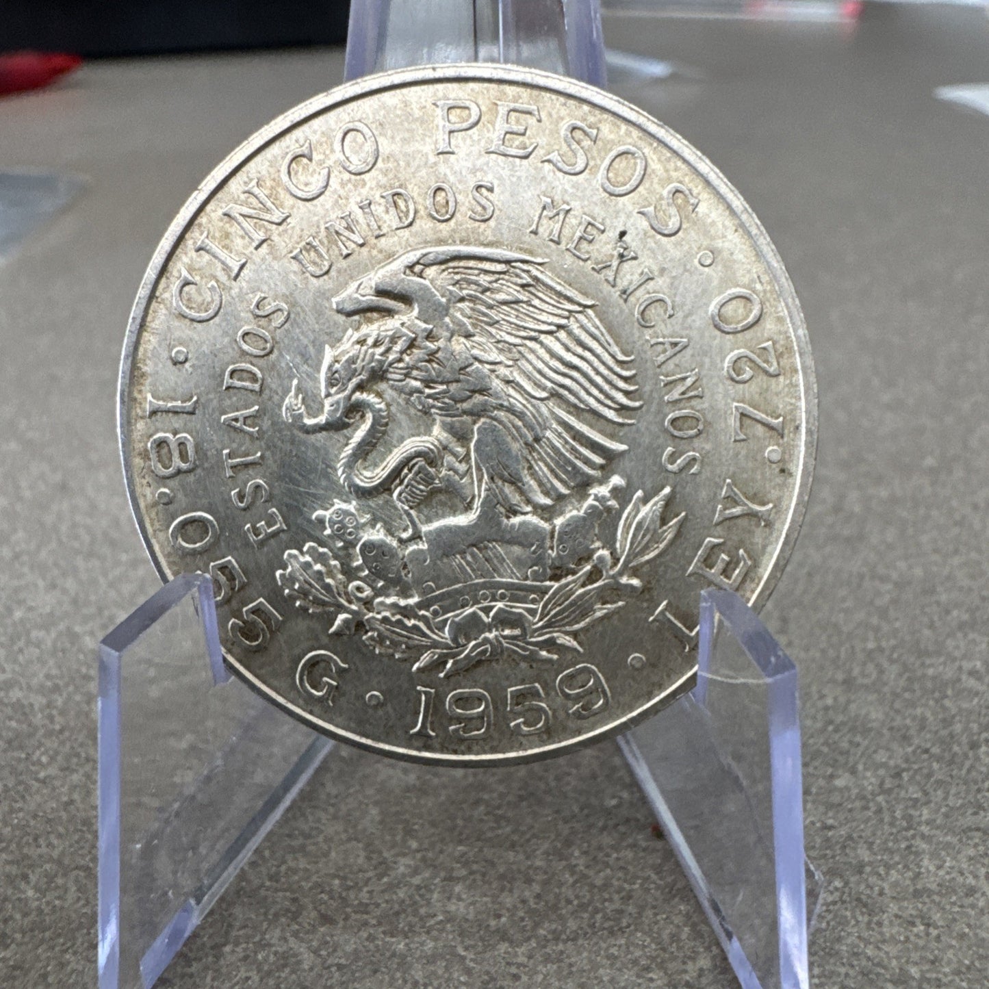 1959 Mo Mexico Silver 5 Pesos Ano de Carranza CINCO PESOS .720 Silver