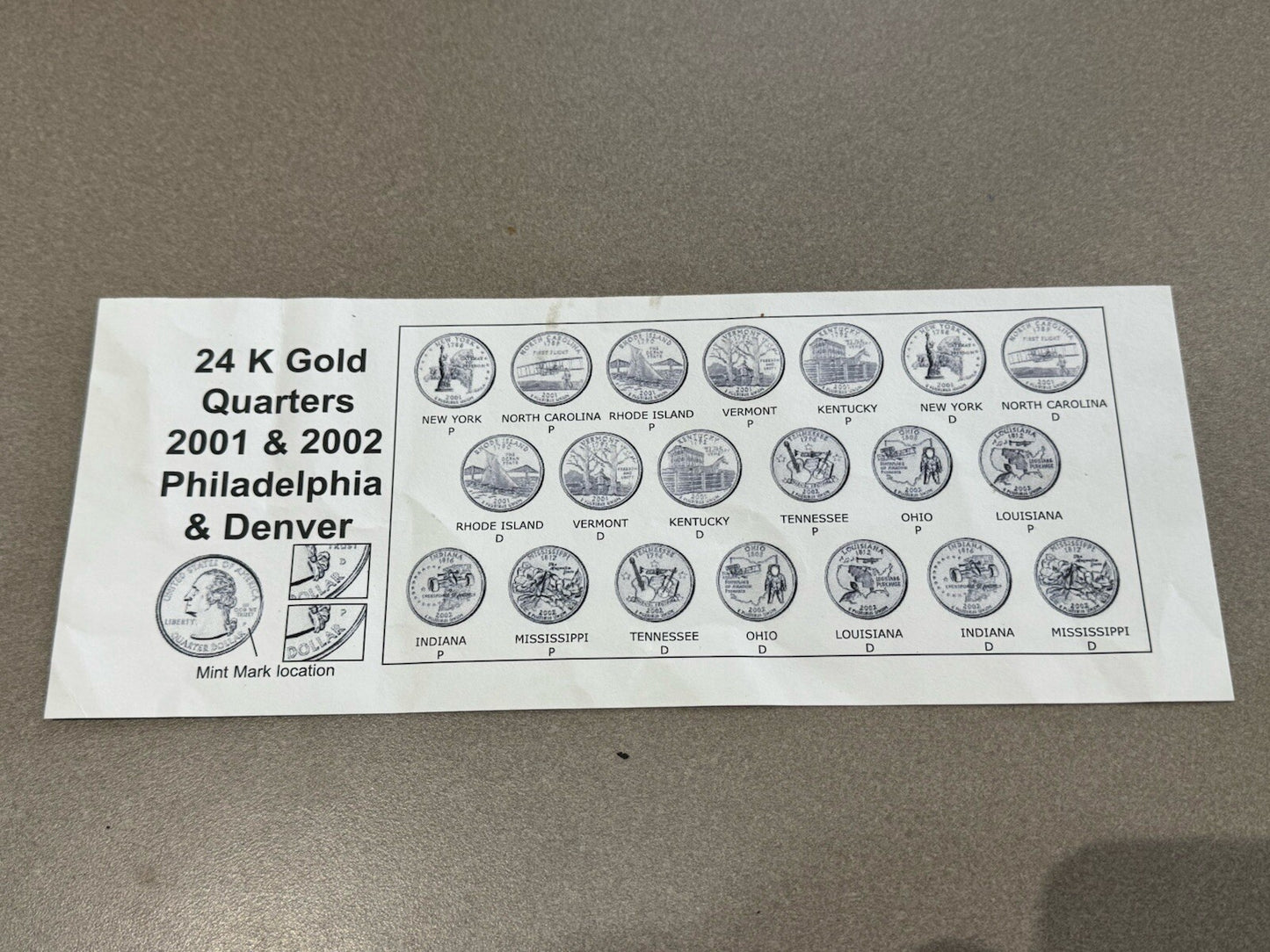 2001- 2002 24kt Gold Plated US Mint State Quarters Set in Box Encapsulated !!