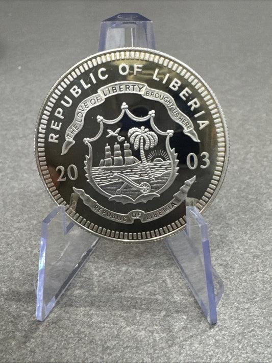 KOREAN WAR AMERICA AT WAR 2003 LIBERIA SILVER COIN RARE STUNNING !