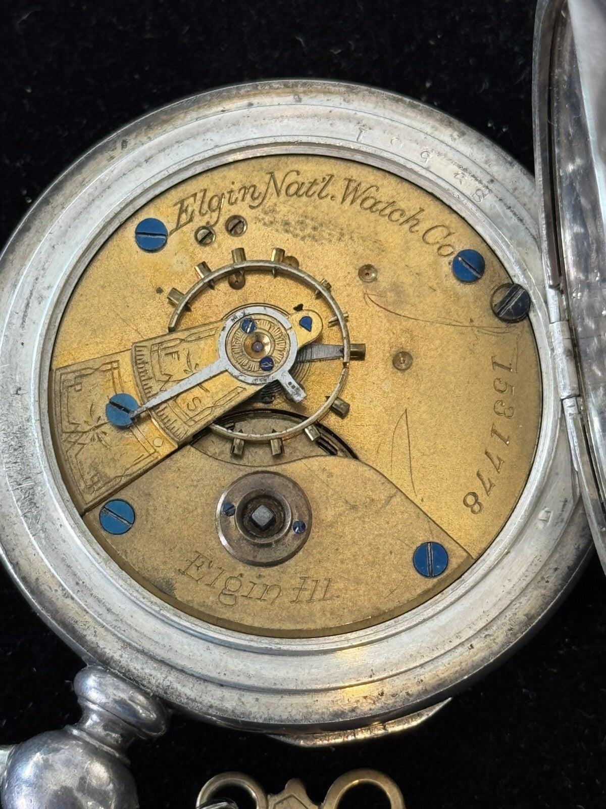 Antique Elgin Coin Silver Pocket Watch with Key Working Read Description!