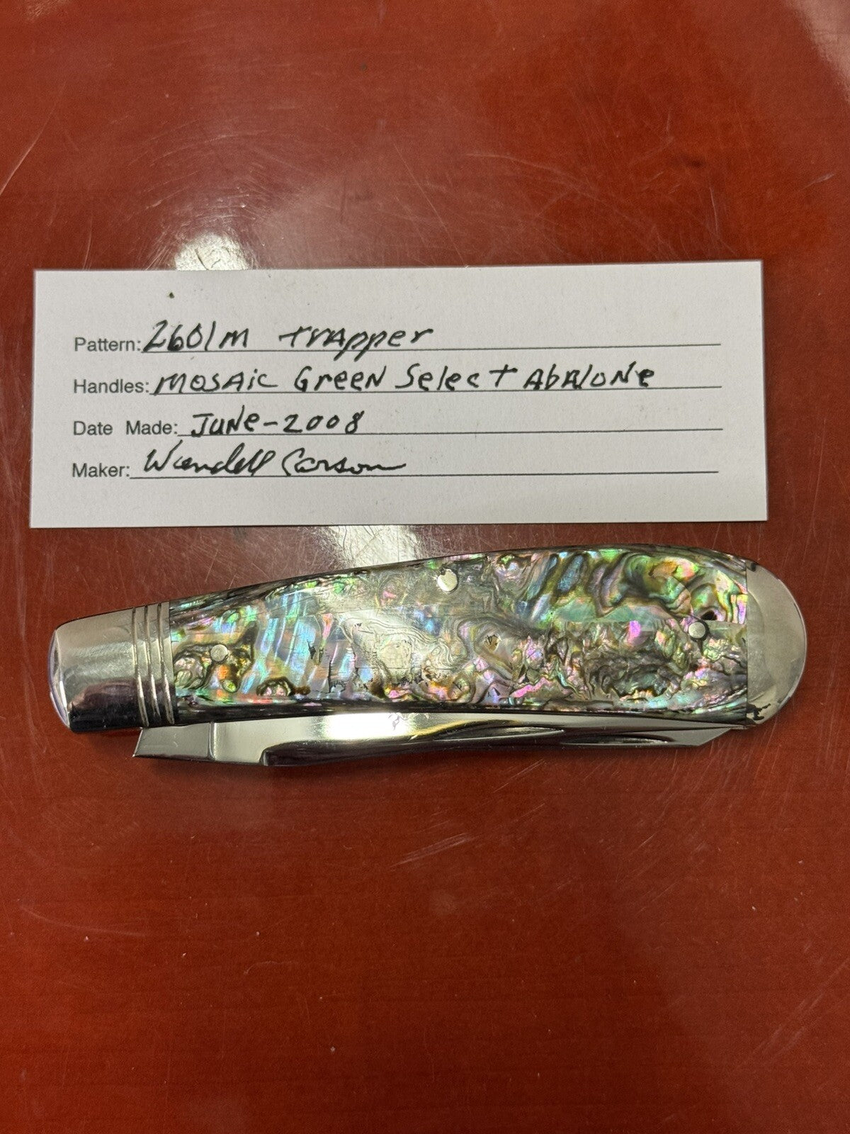 Wendell Carson Pocketknife Fightin Bull 2601m 2008 Trapper Mosaic Green Stunner
