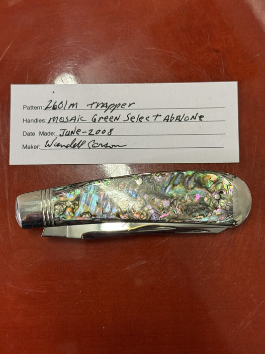 Wendell Carson Pocketknife Fightin Bull 2601m 2008 Trapper Mosaic Green Stunner