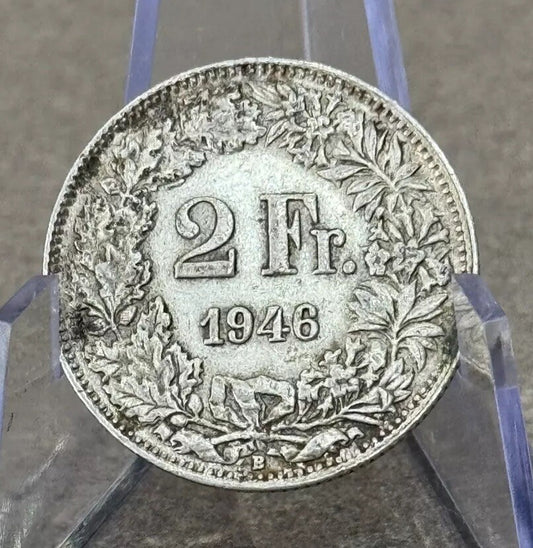 1946 SWITZERLAND - SILVER 2 Francs Coin HELVETIA Symbolizes SWISS Nation