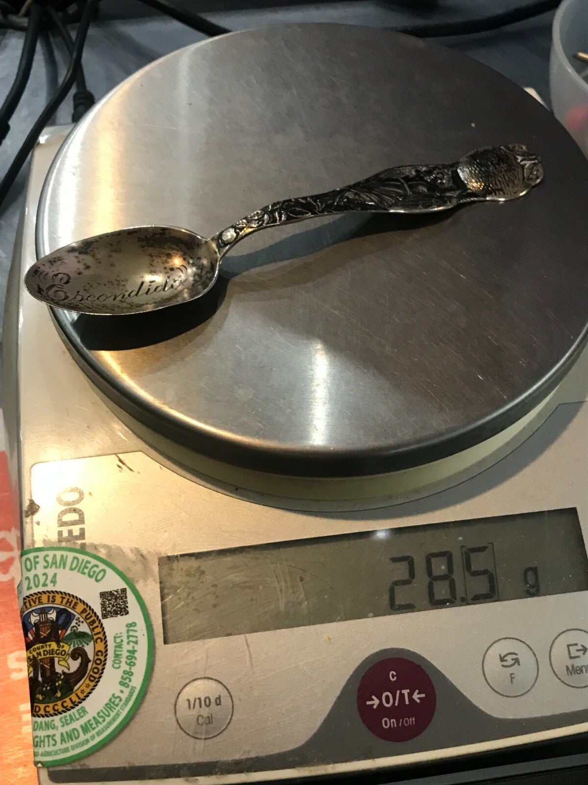 Antique Escondido California vintage souvenir sterling spoon 28.5g 5 3/4"