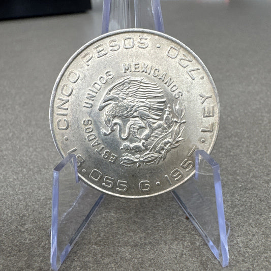 Mexico Estados Unidos Mexicanos HILDAGO 5 Pesos 1957 Mo  Mexico 72% Silver