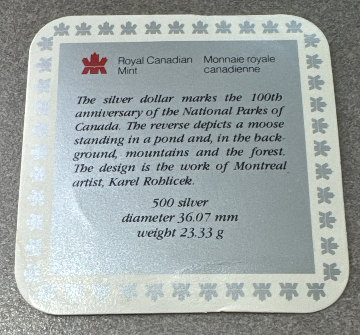 1985 Canadian National Parks Proof SILVER Moose Commemorative Silver Dollar COA