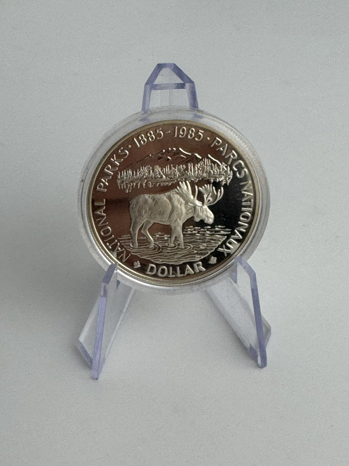 1985 Canadian National Parks Proof SILVER Moose Commemorative Silver Dollar COA