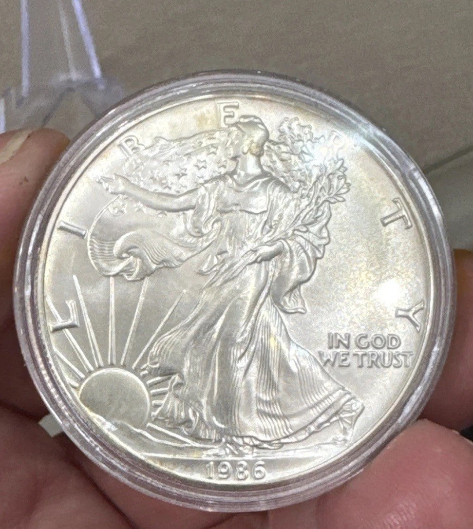 1986 American Silver Eagle Dollar, Gem, 1 Oz .999 Silver, First Year Of Issue.