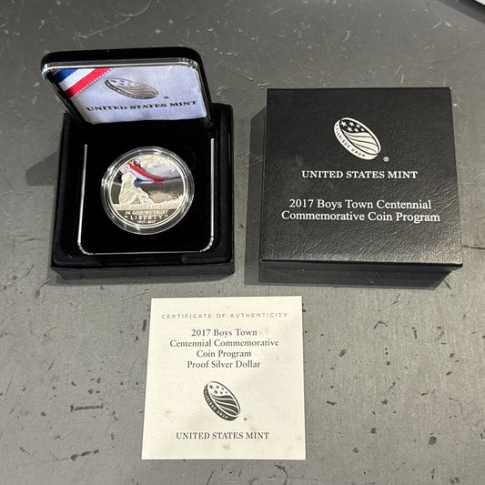 Boys Town Centennial Commemorative 2017 P 90% Silver Dollar Proof $1 Coin OGP