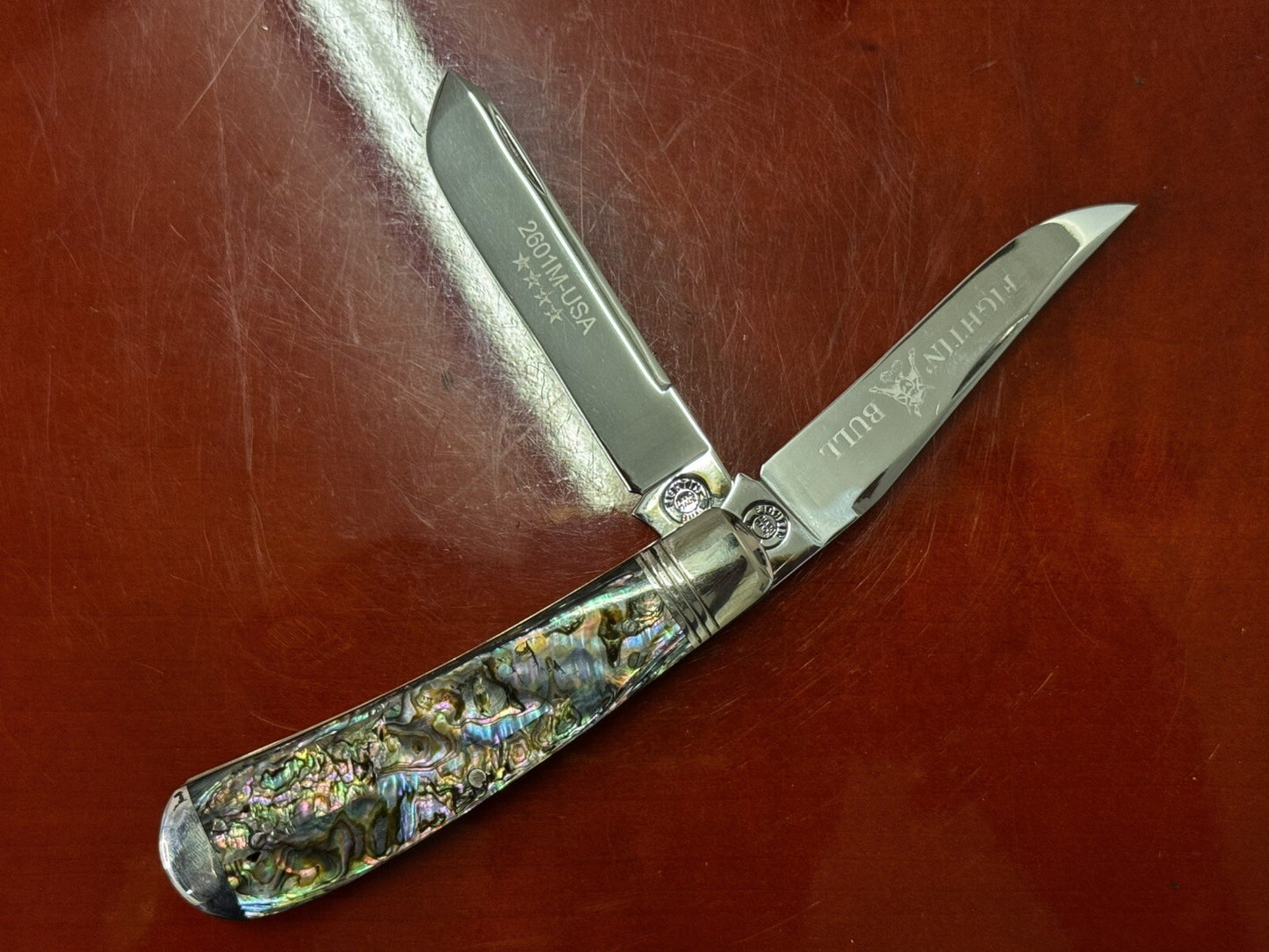 Wendell Carson Pocketknife Fightin Bull 2601m 2008 Trapper Mosaic Green Stunner