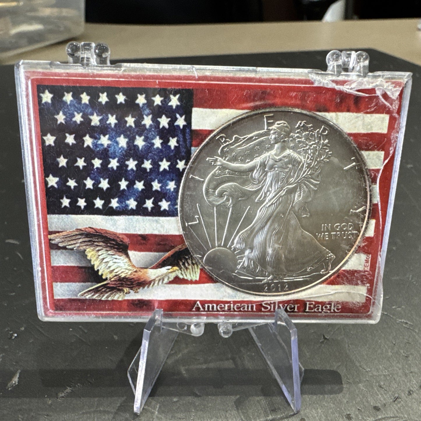 2012 US Mint American Silver Eagle Fine .999 Bullion Coin In American Flag Case