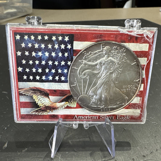 2012 US Mint American Silver Eagle Fine .999 Bullion Coin In American Flag Case
