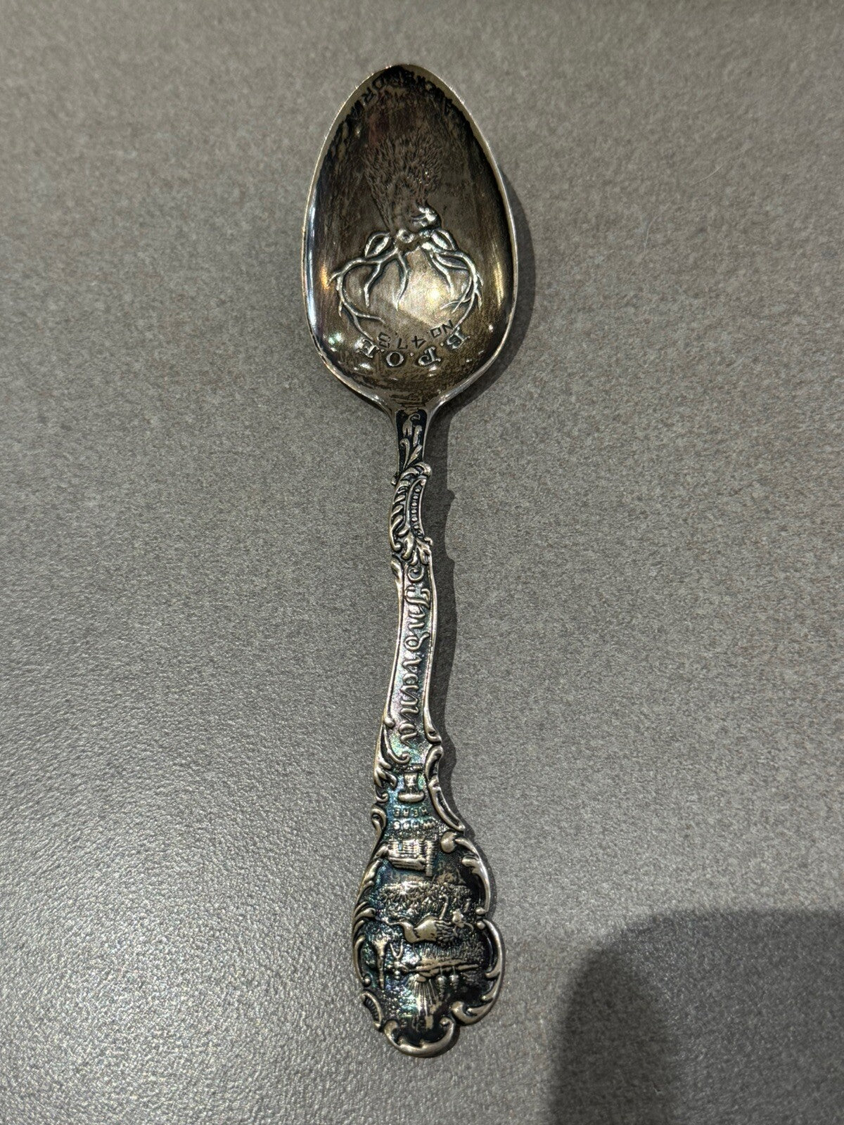 Buck Deer Horns Clock BPOE ELKS # 476 Sterling Souvenir Spoon 23.3gr 5.5 “