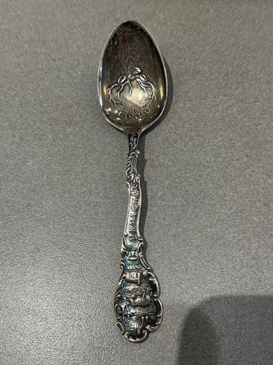 Buck Deer Horns Clock BPOE ELKS # 476 Sterling Souvenir Spoon 23.3gr 5.5 “