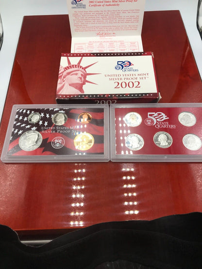 2002-S United States Mint Silver Proof Set (10 Coins) with Box and COA