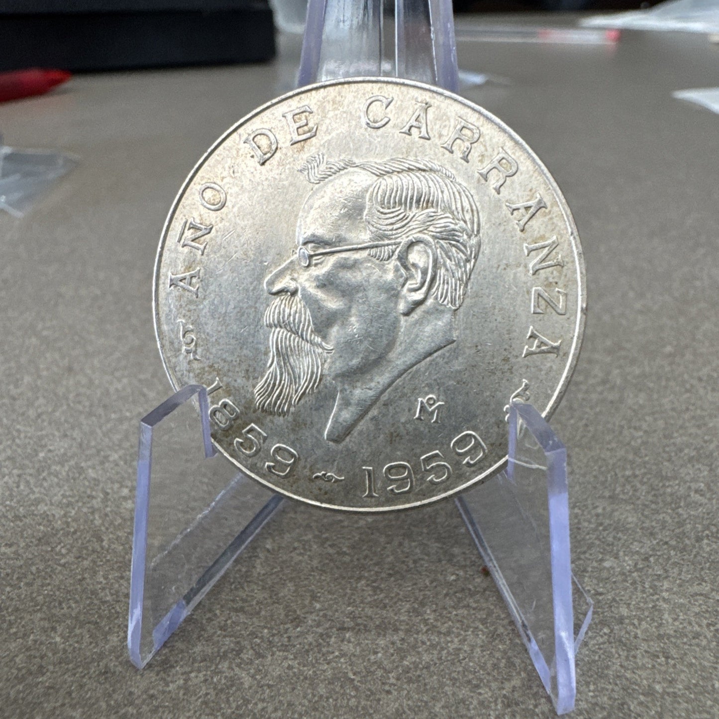 1959 Mo Mexico Silver 5 Pesos Ano de Carranza CINCO PESOS .720 Silver