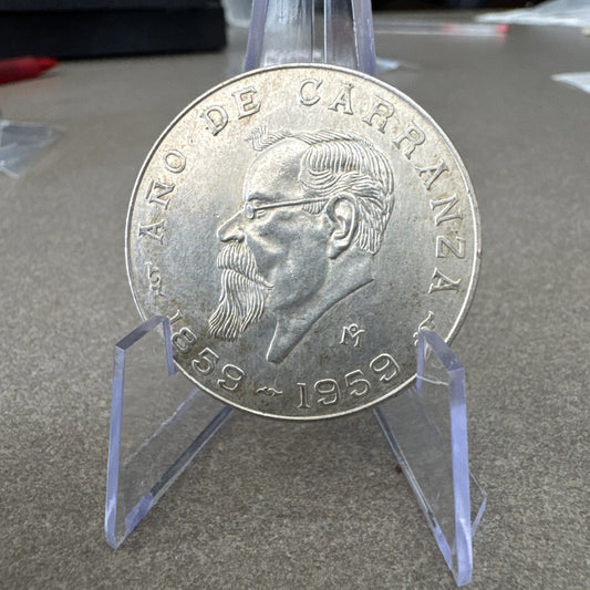 1959 Mo Mexico Silver 5 Pesos Ano de Carranza CINCO PESOS .720 Silver