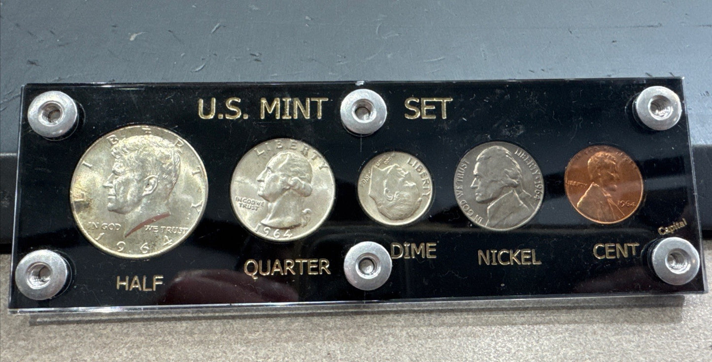 GEM 1964 U.S. PROOF SET ALL COINS SHARP & TONED IN LUSITE CASE