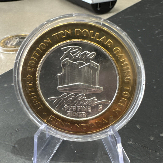 Reno Hilton $10 Gaming Token .999 Silver Center Year If The Dragon COLLECTABLE