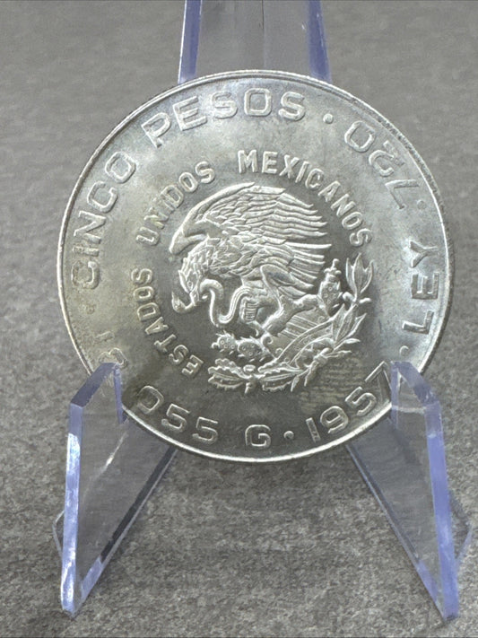 Mexico Estados Unidos Mexicanos HILDAGO 5 Pesos 1957 Mo  Mexico 72% Silver BU