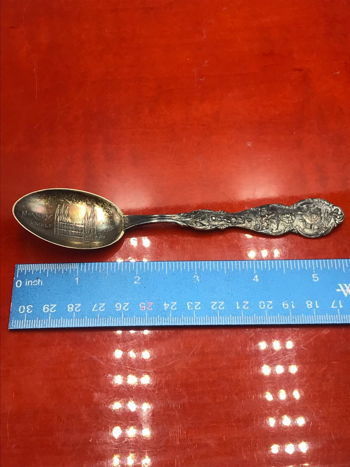 Eagle Gate Mormon Temple Utah Sterling Spoon Rainbow Toned 5 1/2" 21.9g