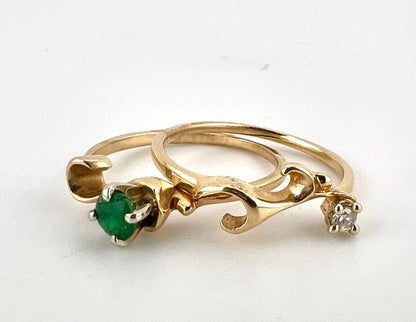 14k yellow gold, ladies emerald and diamond wedding set