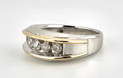 14k two tone mens ring with diamond wedding band