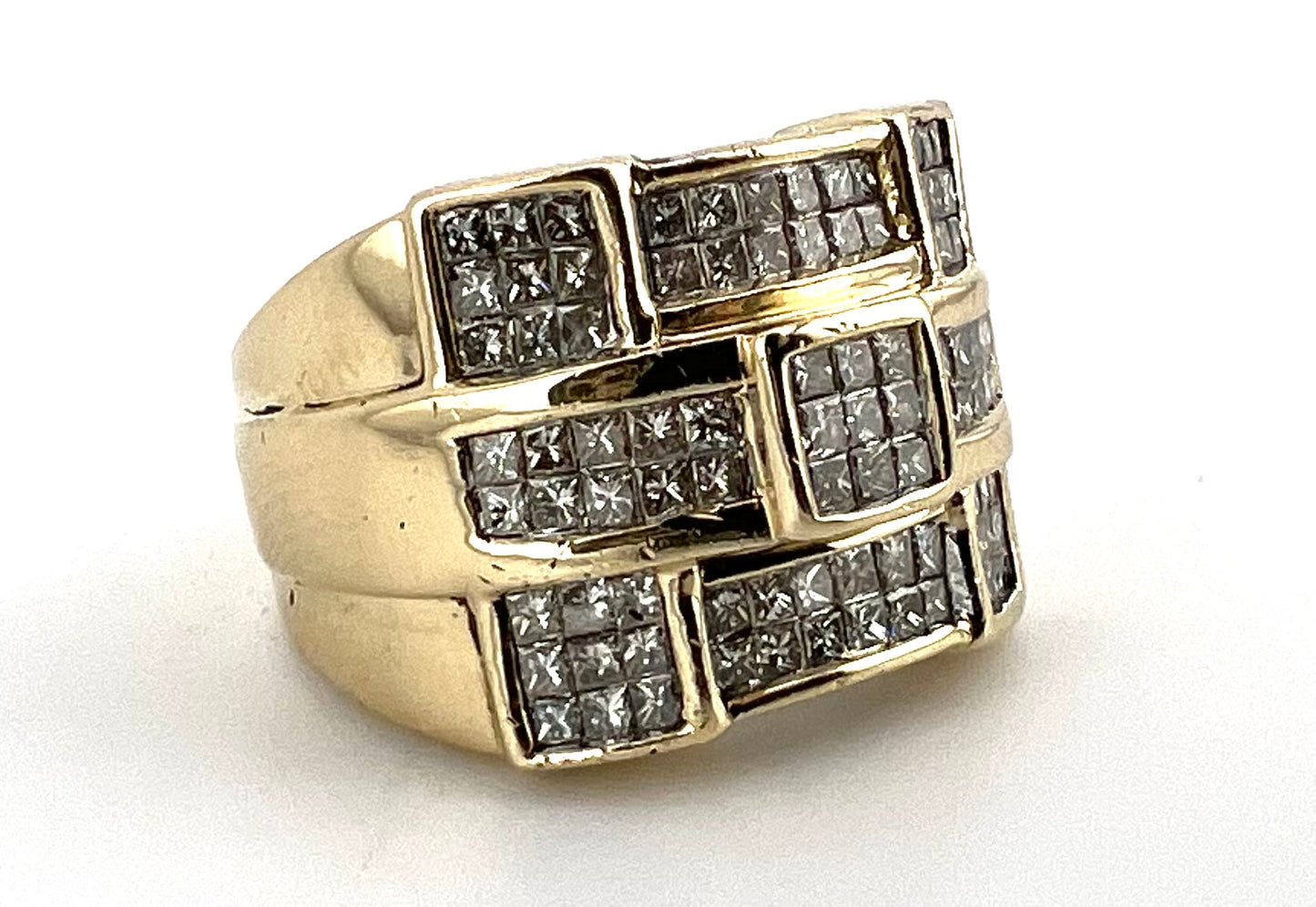 14k mens fancy princess cut invinsible setting diamond ring