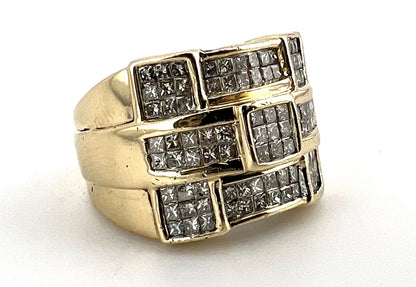 14k mens fancy princess cut invinsible setting diamond ring