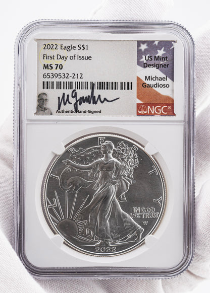 2022 W Silver American Eagle S$1 Burnished NGC MS70 First Day