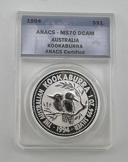 1994 Australia Kookaburra (ANACS MS70 DCAM) 1oz .999 Silver