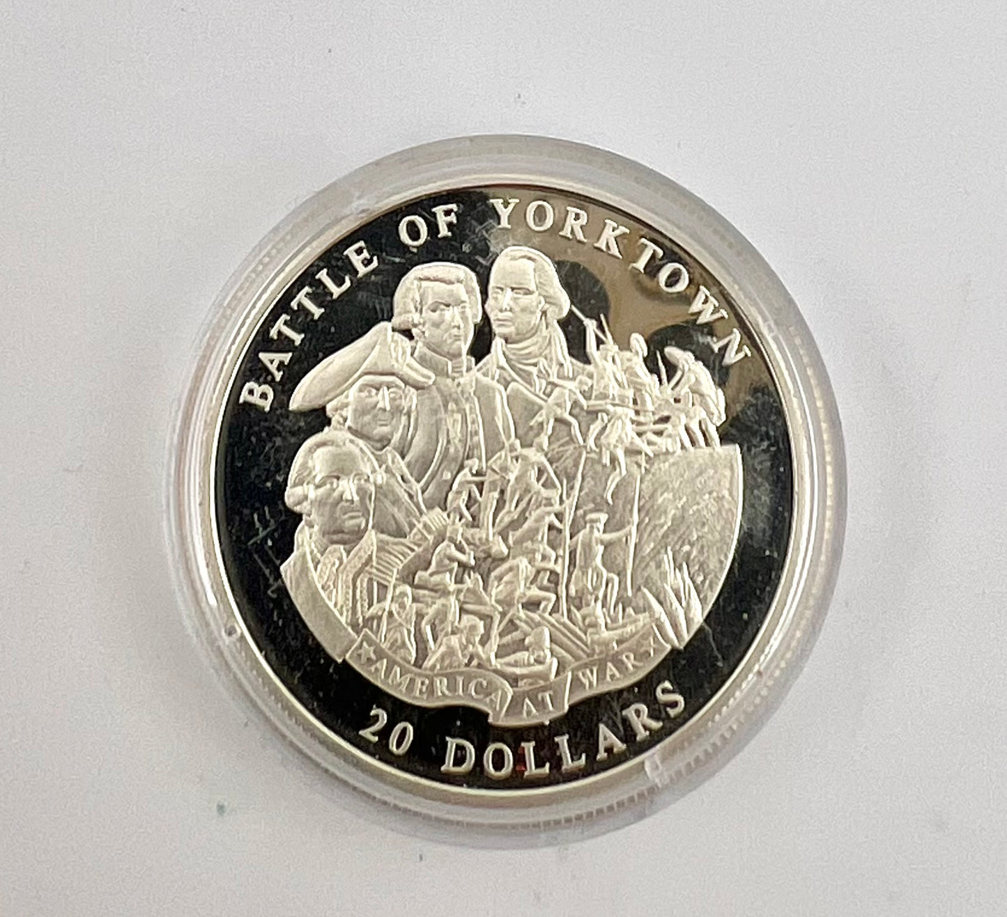 BATTLE OF YORKTOWN REVOLUTIONARY WAR VINTAGE $20 LIBERIA 999 SILVER COIN