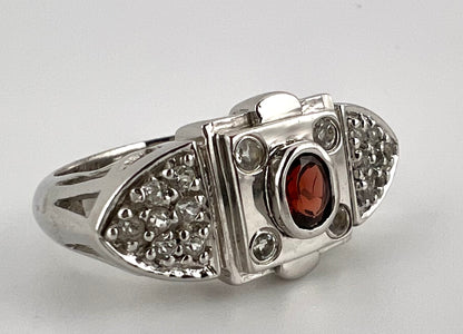 Sterling silver ring with CZ and red stone