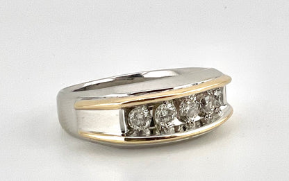 14k two tone mens ring with diamond wedding band