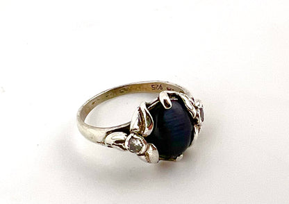 Ladies sterling silver ring with matte blue stone