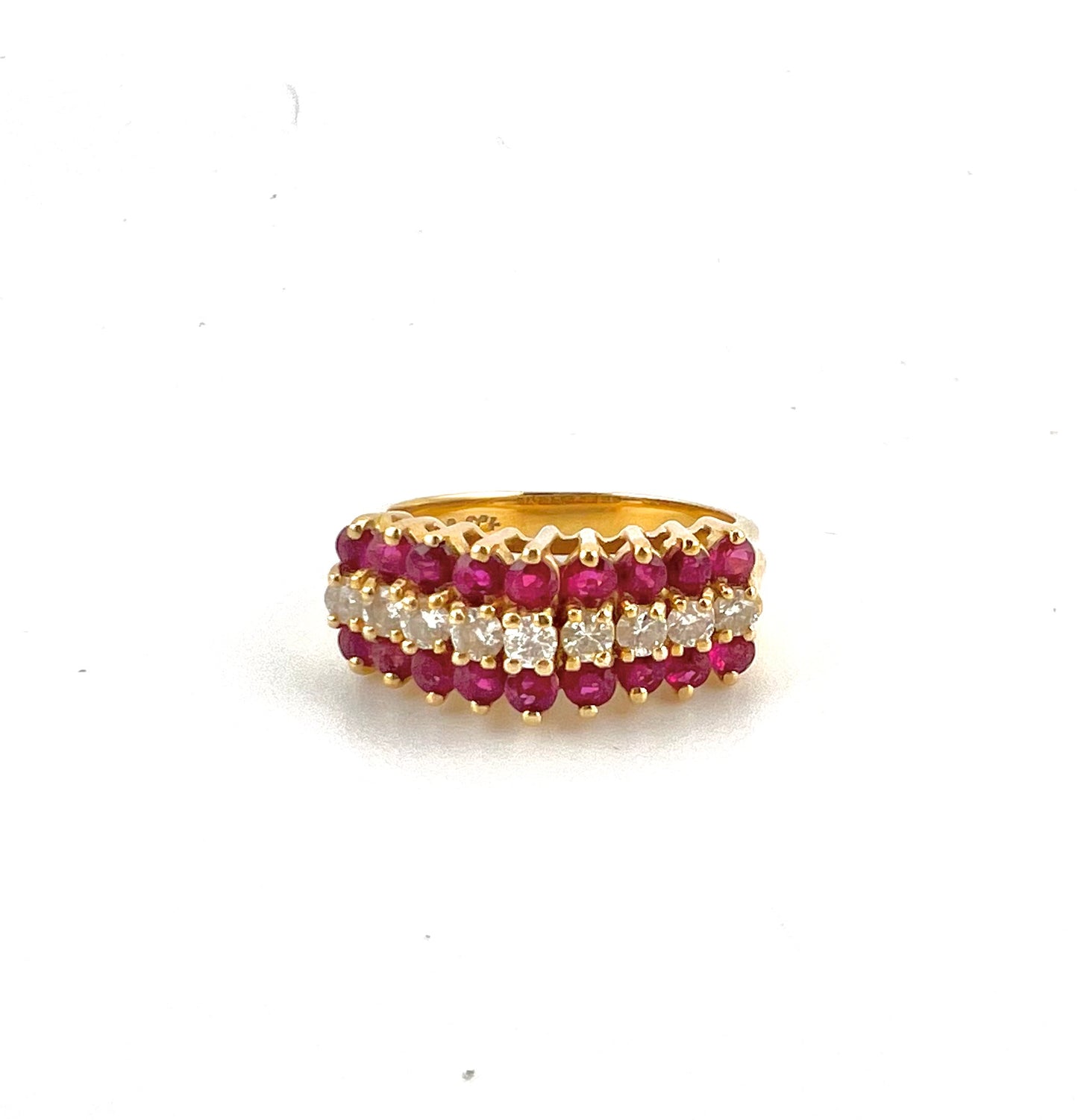 14K yellow gold ladies ring with Ruby and diamond inlay