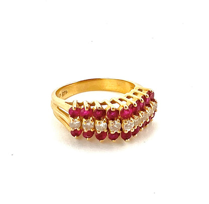 14K yellow gold ladies ring with Ruby and diamond inlay