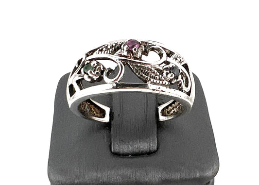 Ladies sterling silver ring with multicolored stones