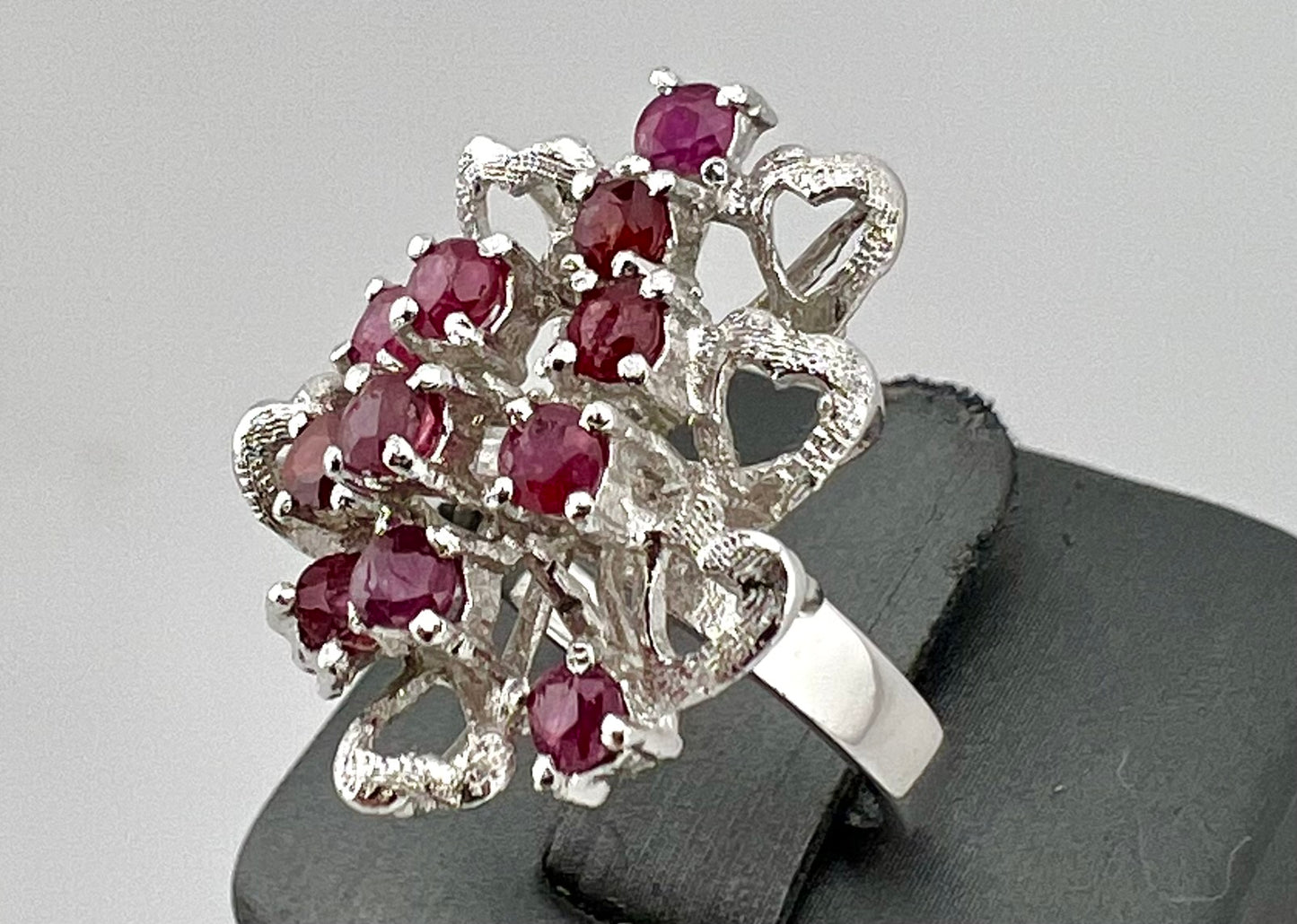 Ladies sterling silver ring with Ruby and heart-shaped design