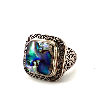 Square ring with colorful stone center