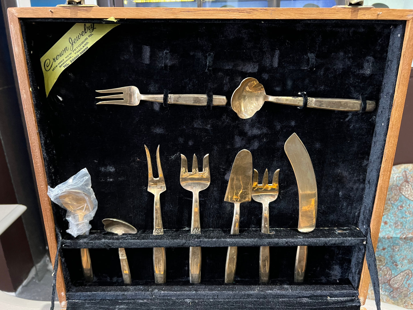 1950's Crown Jewelry Flatware Huge Wood Boxed Set (incomplete)