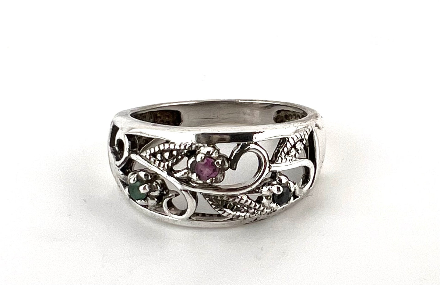 Ladies sterling silver ring with multicolored stones