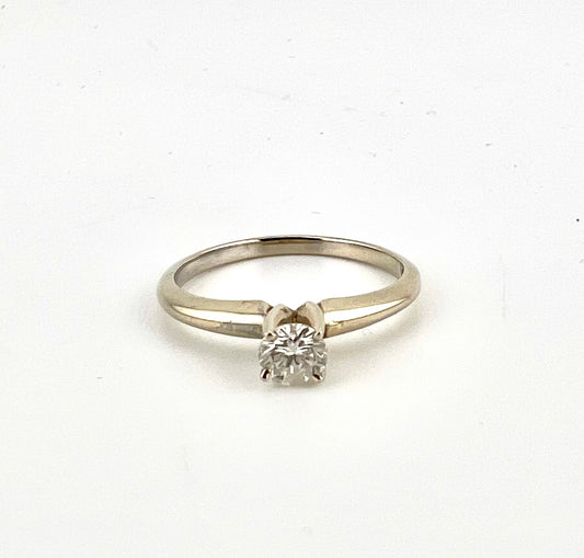 14k white gold ring ladies with small cz center stone