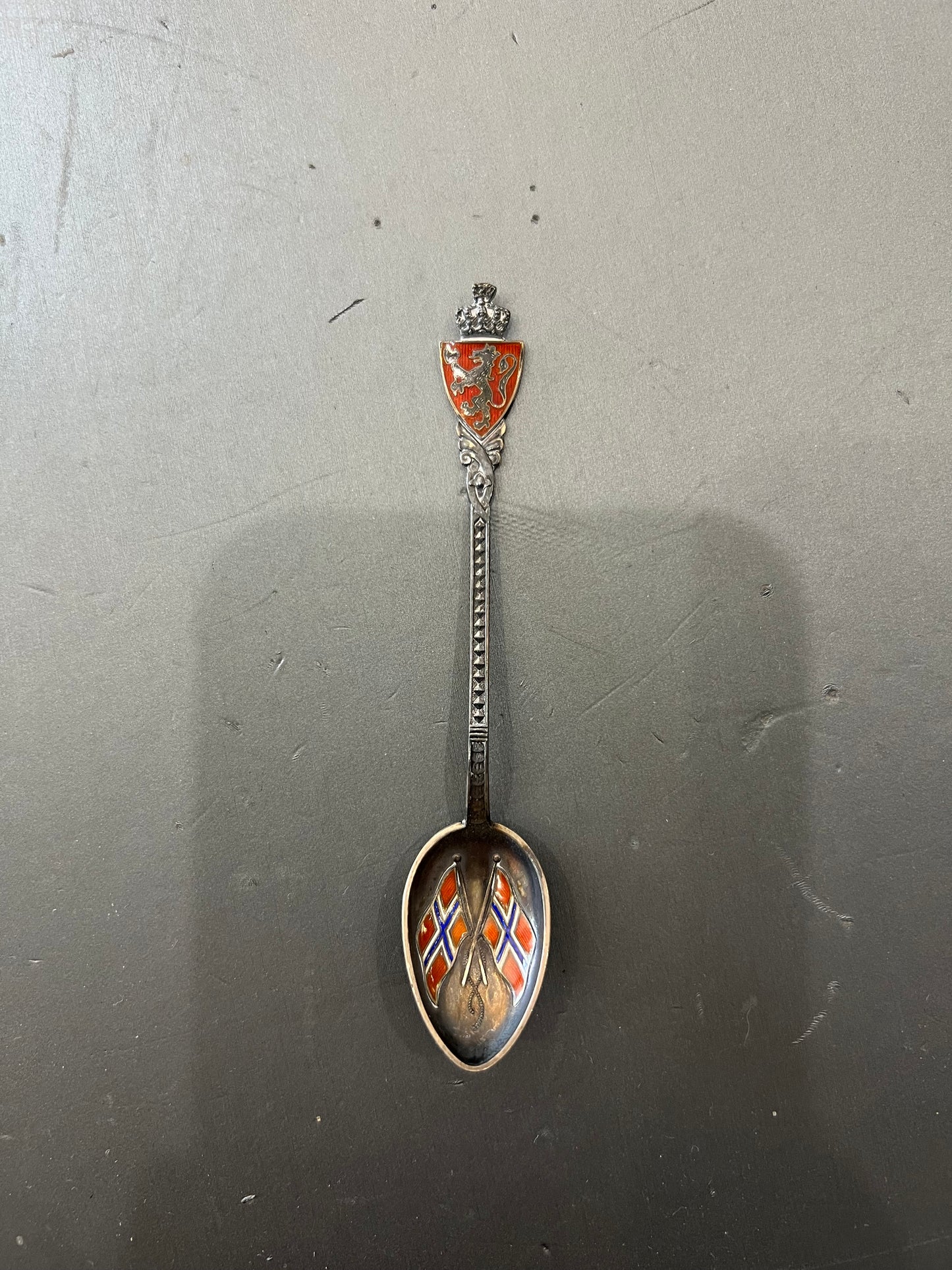 Vintage Sterling Silver & Enameled Norwegian Souvenir Spoon