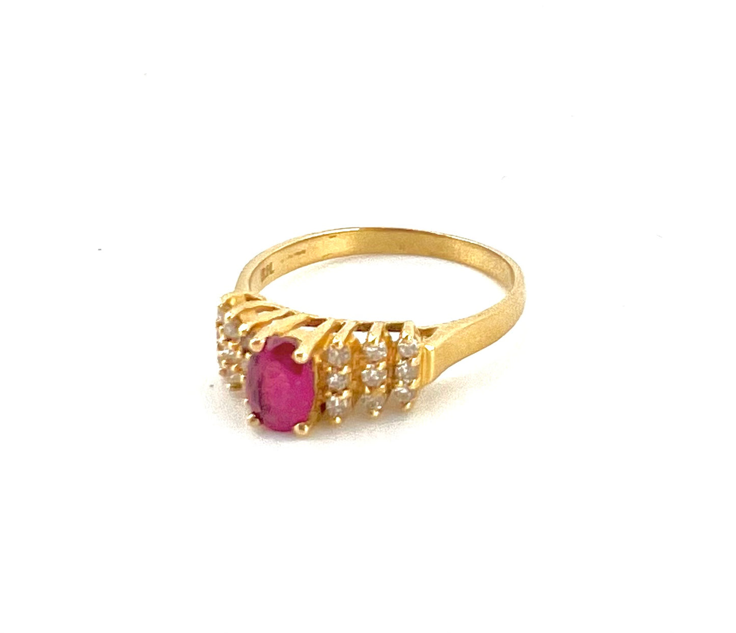 14K yellow gold ladies ruby main Stone and diamond ring