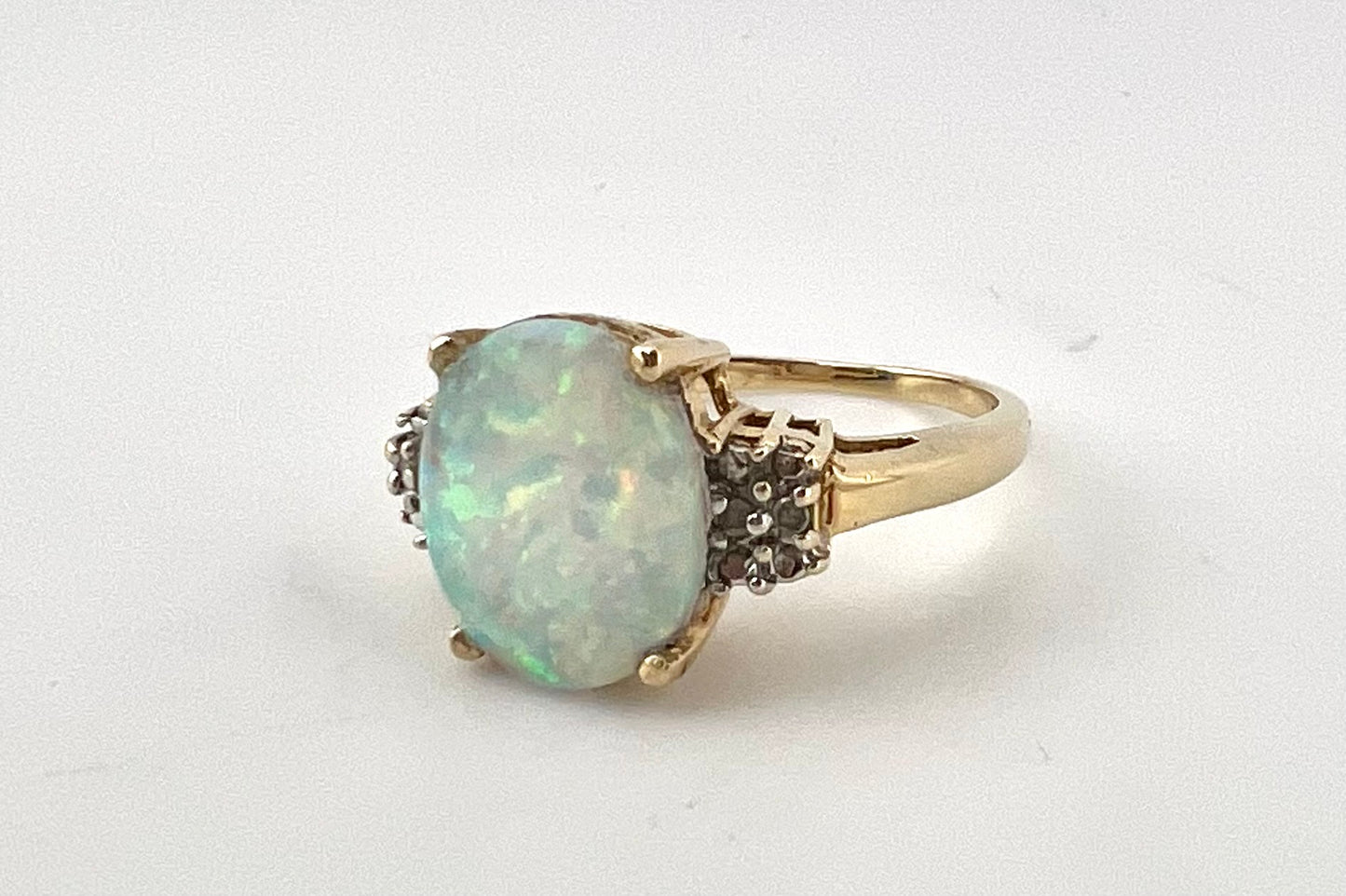 10k yellow gold ladies opal and diamond ring